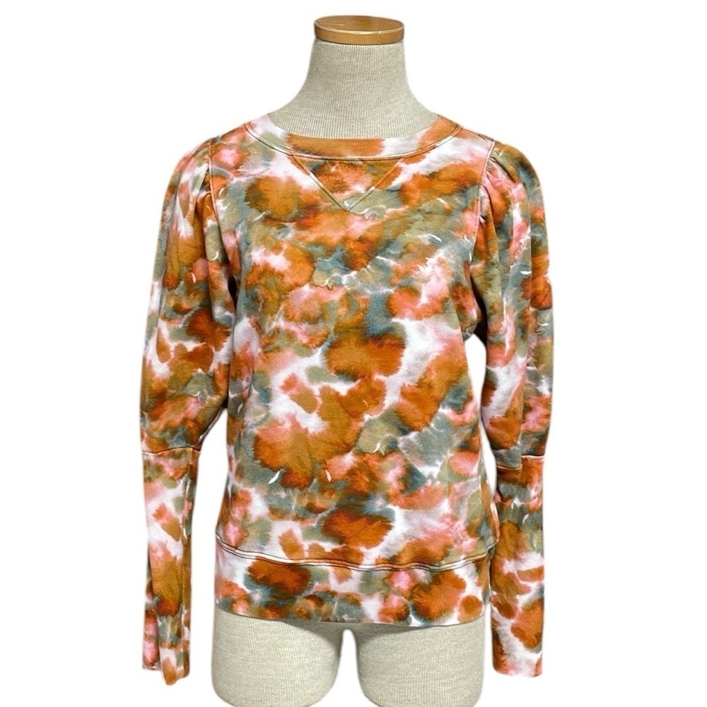 Marie Oliver Sweatshirt Pullover Tie Dye Puff Sleeves Pima Cotton Size Medium